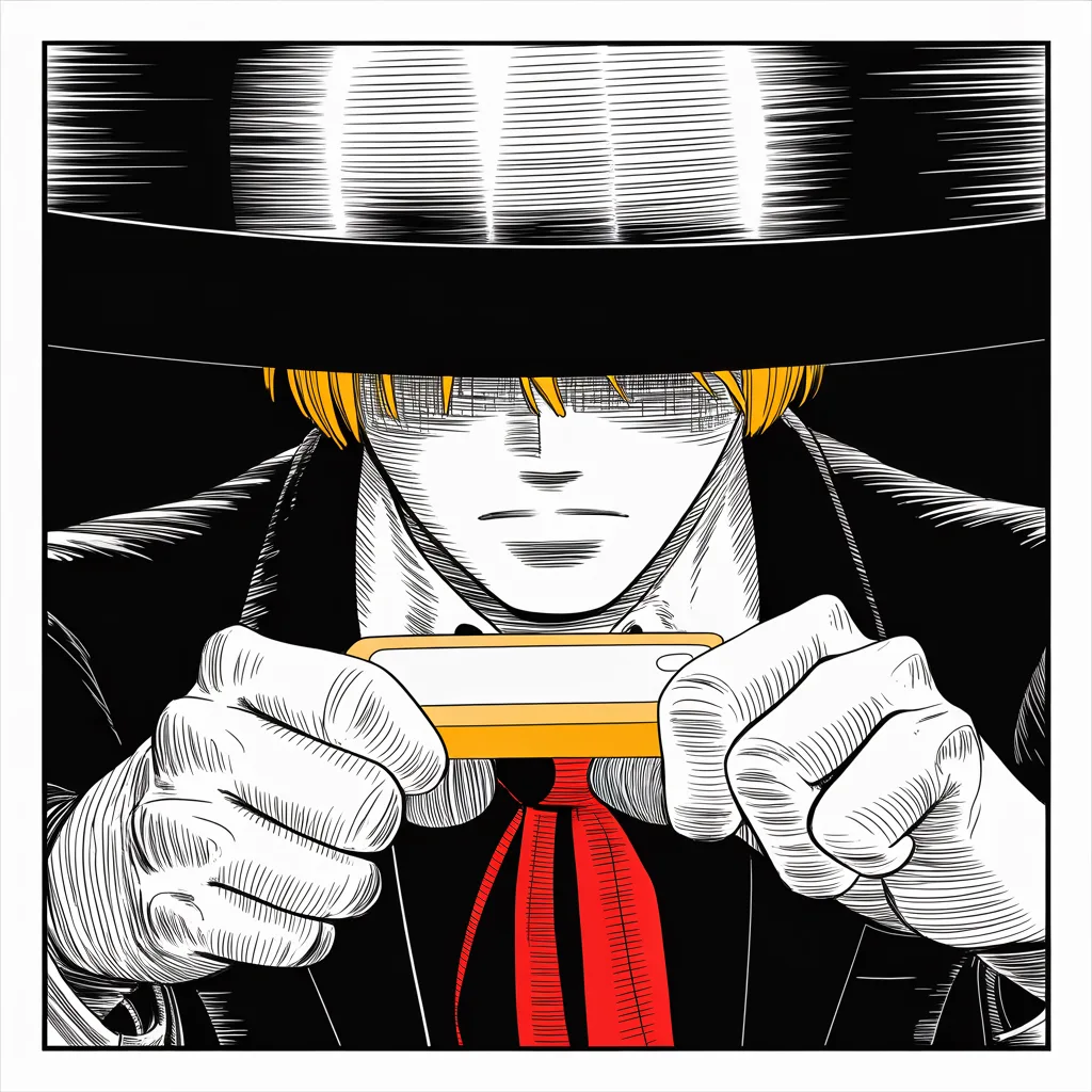 Manga panel 2 of 5, Week 61 “The Two-Front War”: Square panel: extreme close-up of thumbs over a glowing phone screen in the lower middle of the frame in total darkness, the light carving a strong jowled jaw and small intense eyes from the black…