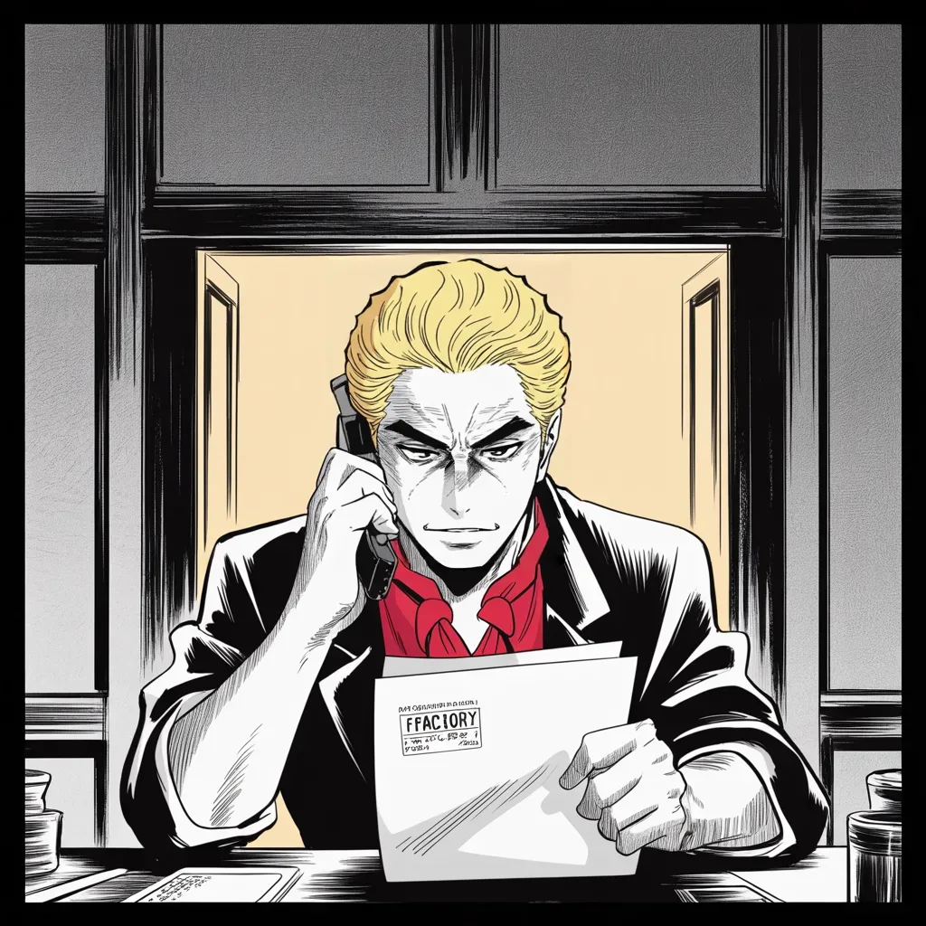 Manga panel 2 of 5, Week 76 “The Feast and the Recount”: Even during the holiday feast Donarudo works the phone, bargaining to keep a furnace company's jobs in Indiana.