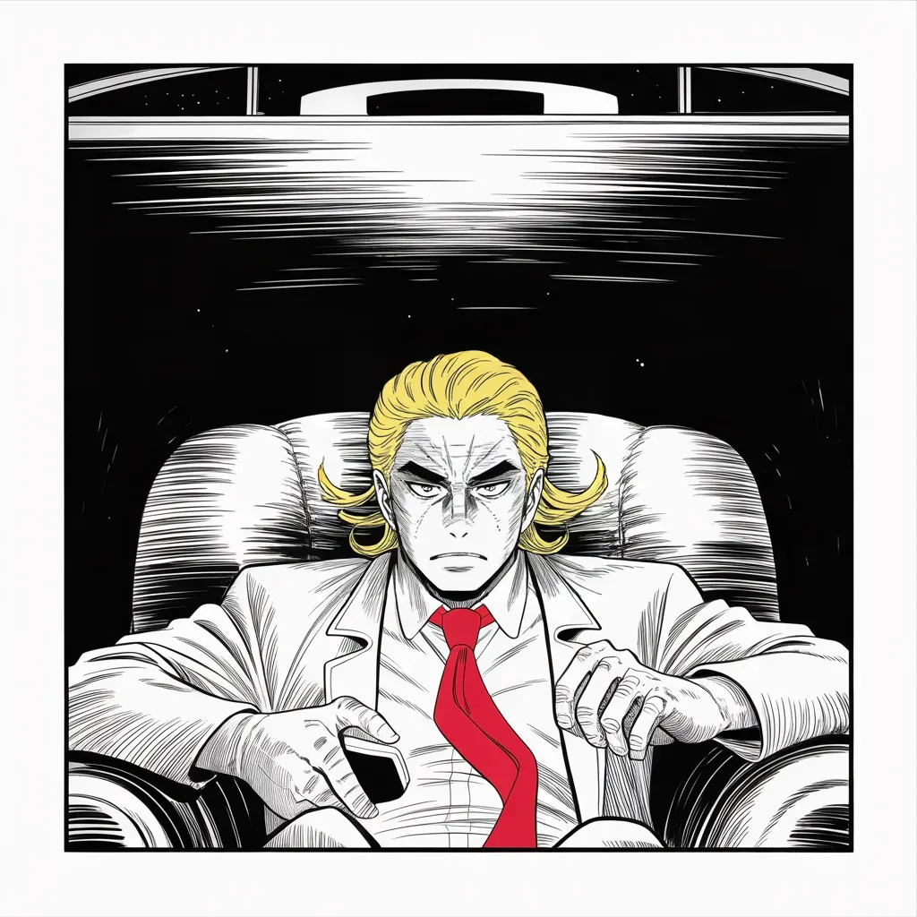 Manga panel 4 of 5, Week 77 “Consequences”: Alone after midnight in the television's cold glow, Donarudo fumes at a comedy sketch he cannot stop watching.