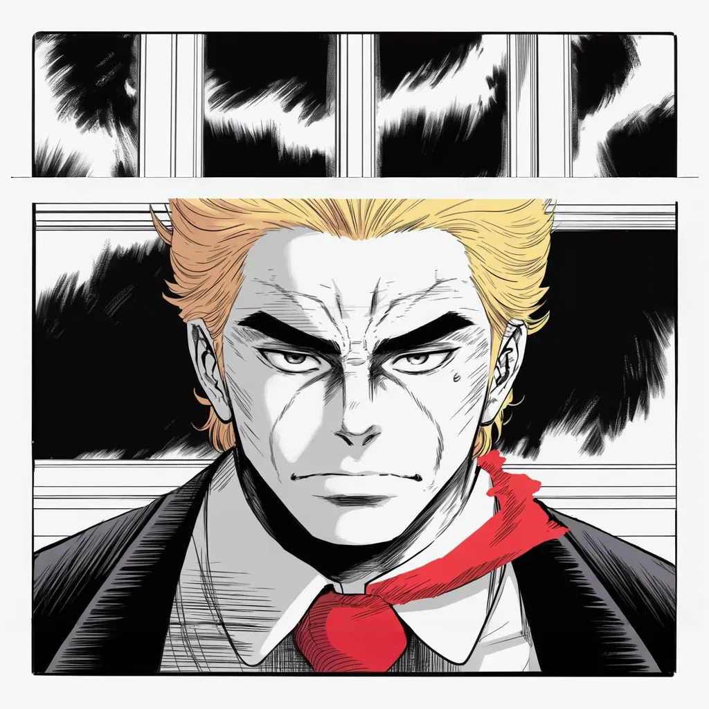 Manga panel 4 of 5, Week 105 “The Man Who Told Me”: Split by storm light, Donarudo types the sentence that admits the thing it protests: he himself is now under investigation.