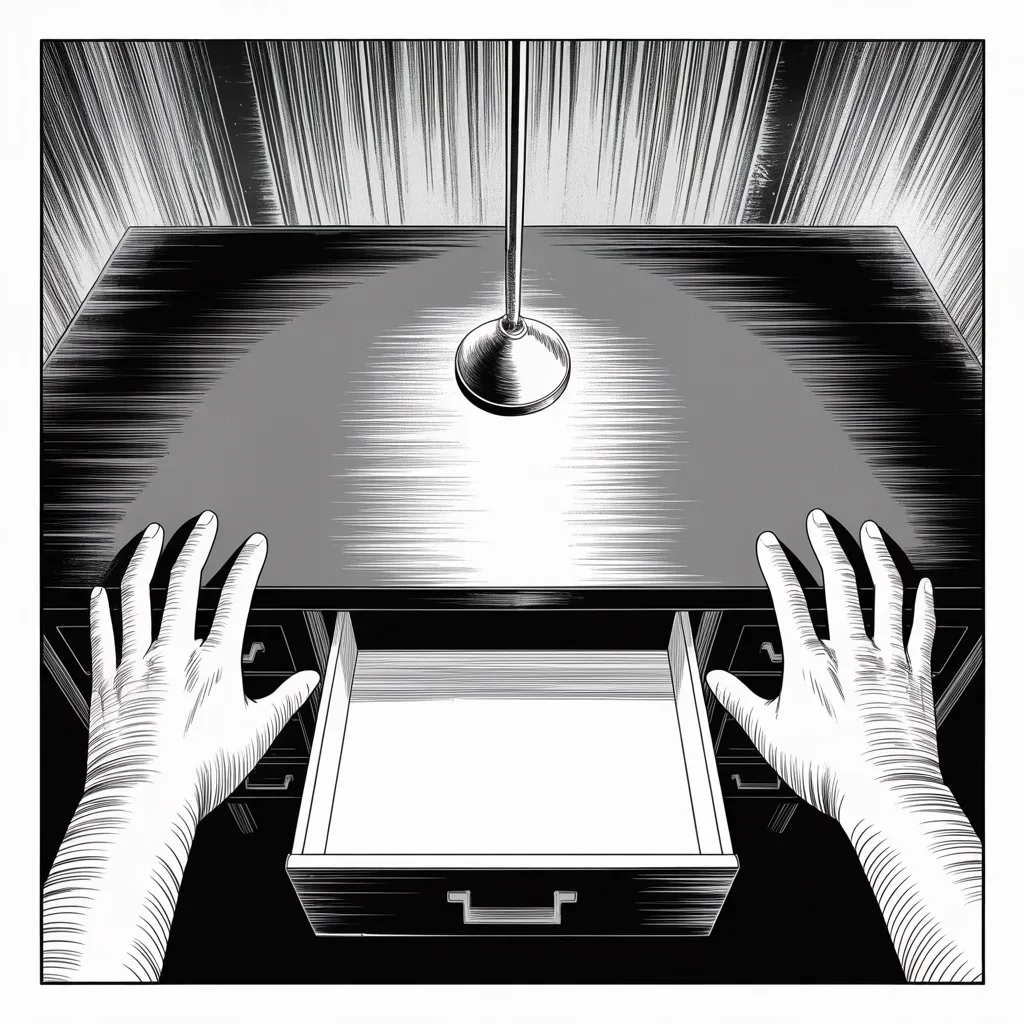 Manga panel 3 of 5, Week 106 “Five and O”: Forty-one days after the warning about tapes, the drawer is opened for the world to see: there were never any tapes at all.