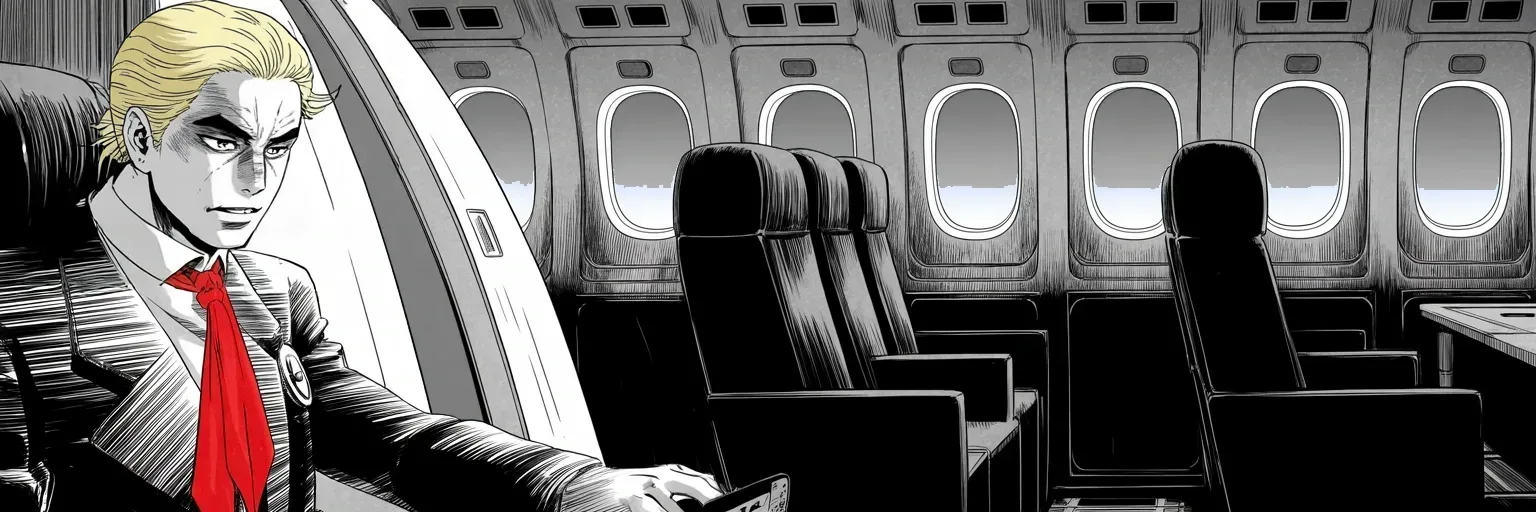 Manga panel 4 of 4, Week 108 “The Meeting”: Flying home, Donarudo proposes an impenetrable cyber shield built with the very kingdom accused of the raid — then takes it back before landing.