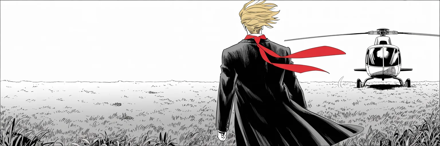Manga panel 5 of 5, Week 109 “The Emails”: Walking to the waiting machine, he shrugs the whole thing off over his shoulder: anyone would have taken that meeting. That's politics.