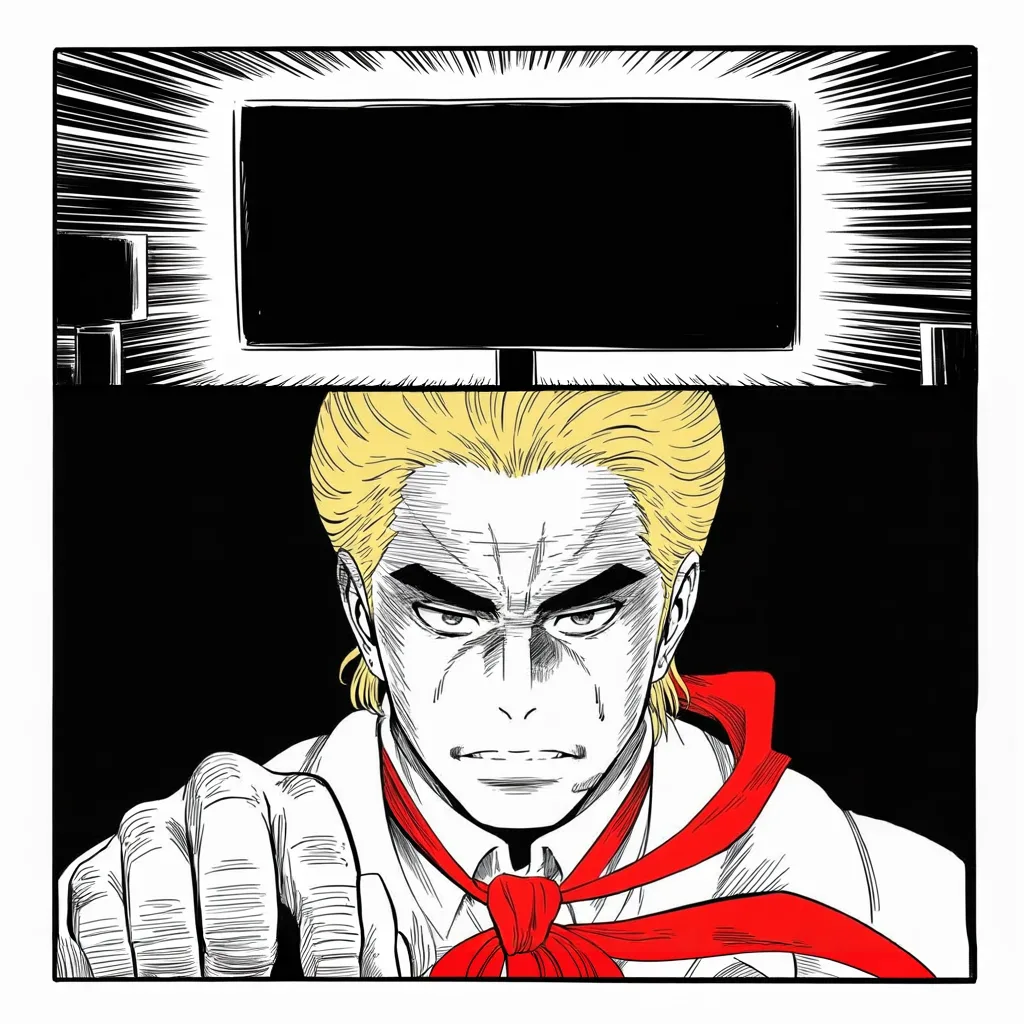 Manga panel 3 of 5, Week 111 “Thumbs Down”: Donarudo watches the count fail by one vote and files the betrayal in the ledger he never closes.