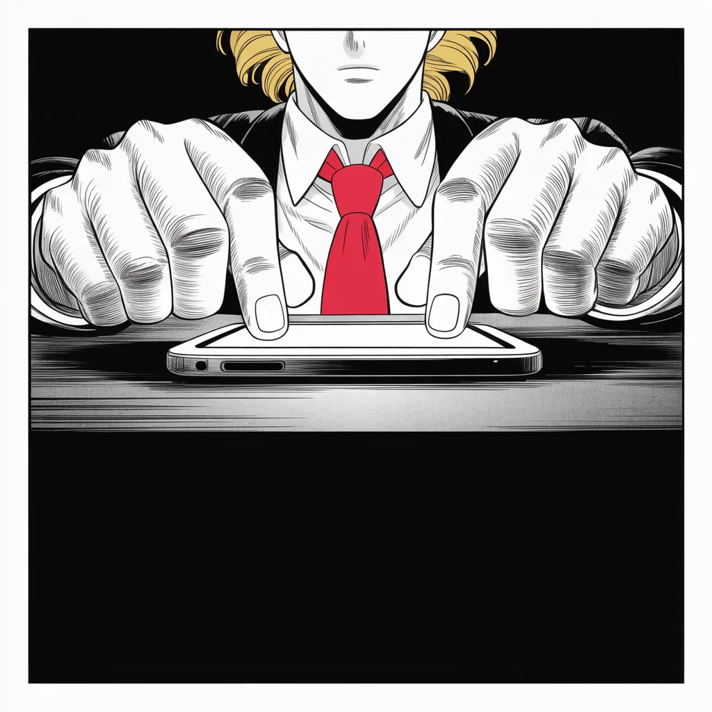 Manga panel 2 of 5, Week 113 “The Torches”: The weapon comes out again: heavy thumbs over the glowing screen, boasting that the arsenal has never been stronger.