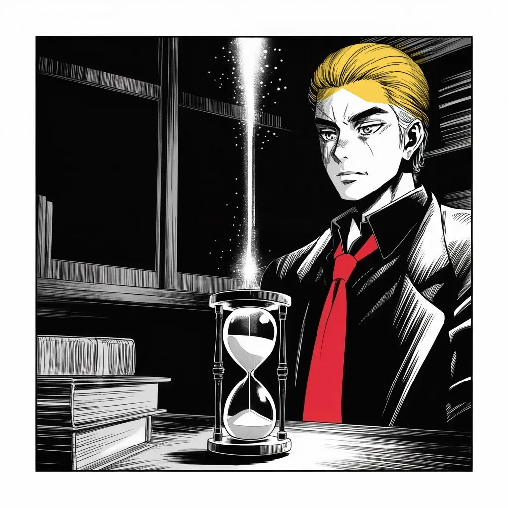 Manga panel 2 of 5, Week 117 “The Second Storm”: Six months on the glass. In the small hours he turns the deadline over in his mind, promising the dreamers there is nothing to fear — yet.