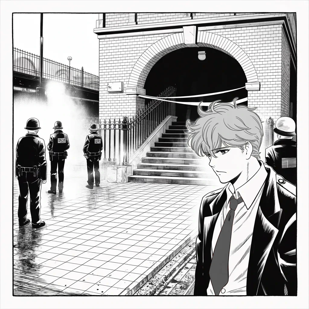 Manga panel 2 of 5, Week 118 “The Nickname”: A crude bomb smokes in a London tube carriage at rush hour, and within the hour his verdict crosses the ocean ahead of the facts.