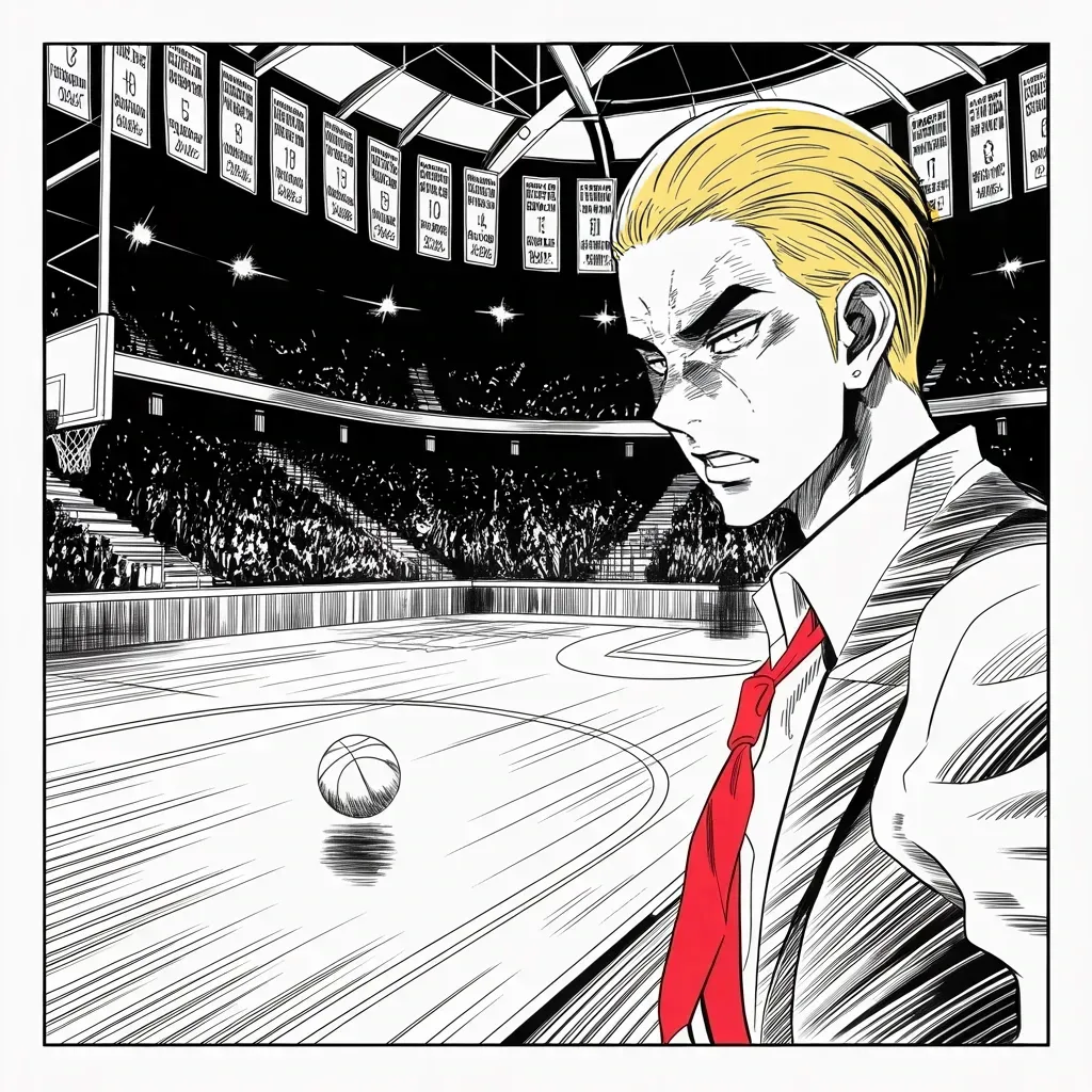 Manga panel 3 of 5, Week 119 “The Anthem”: The champion guard hesitates over the palace invitation, so the invitation is withdrawn before he can refuse — and the ball rolls away alone.