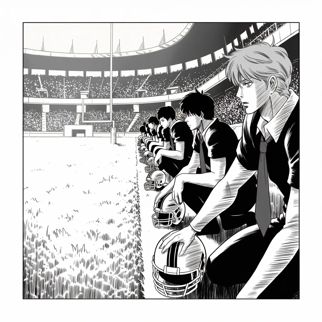 Manga panel 4 of 5, Week 123 “The Files”: Weeks into the war of the anthem, two dozen still kneel at sunset — fewer than before, further than ever from standing.