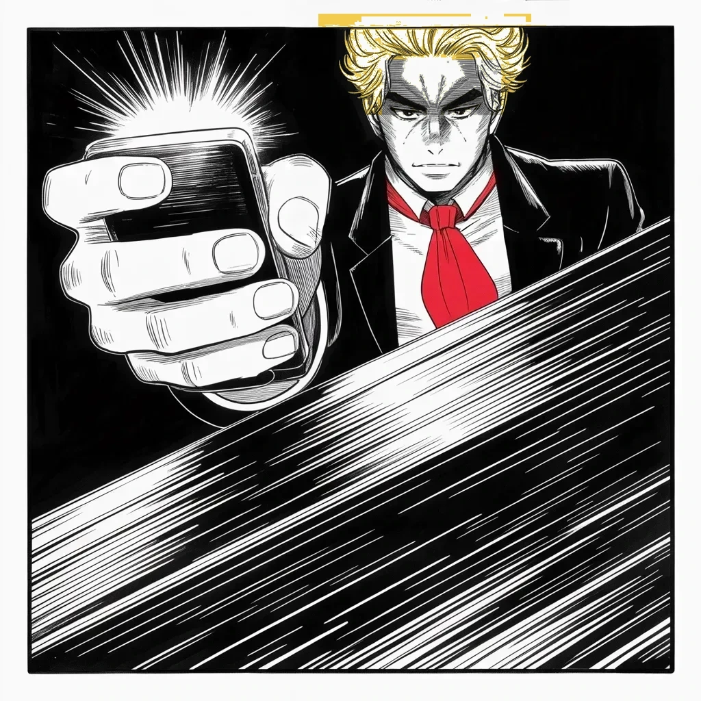 Manga panel 4 of 5, Week 133 “Bundle Up”: Why he posts, in his own words: social media is the only way to fight a very dishonest and unfair press. The weapon explains itself.