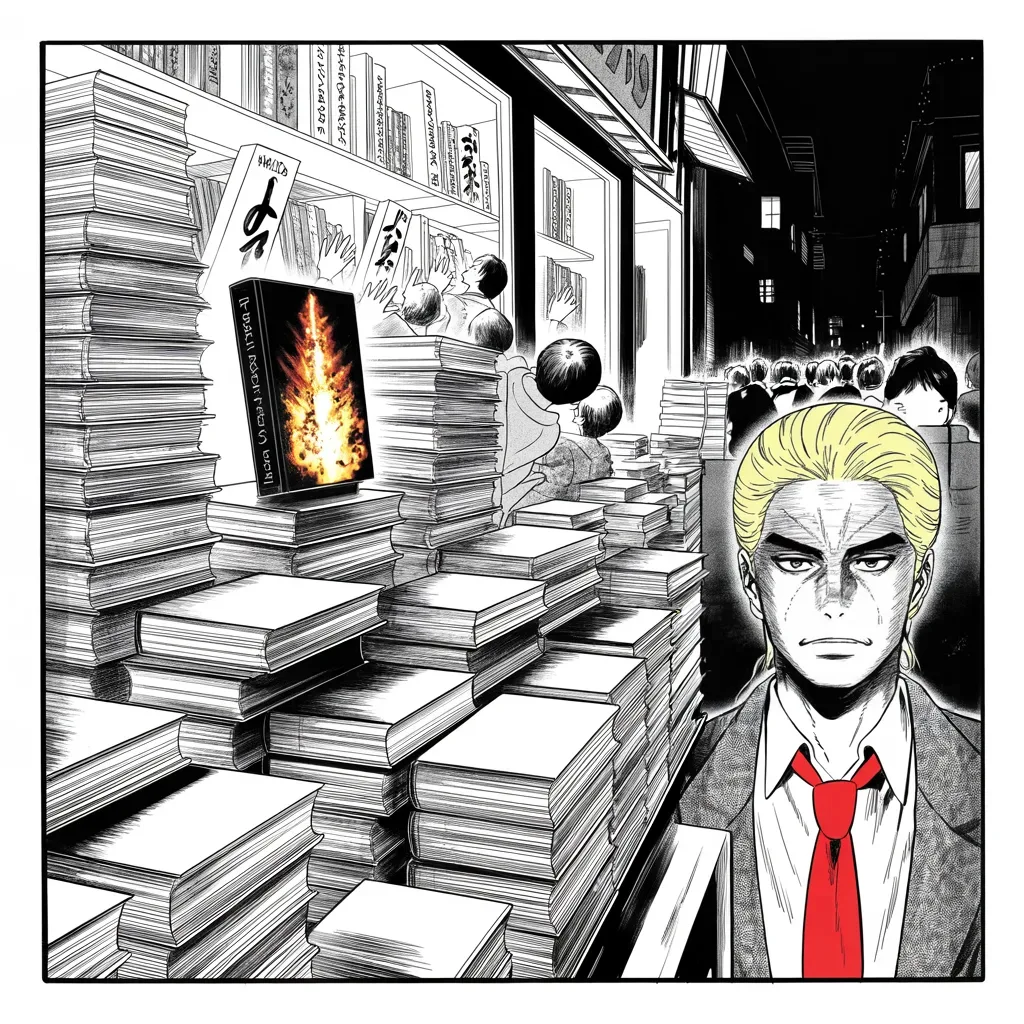Manga panel 2 of 5, Week 134 “The Button”: A tell-all book about his own palace hits the shop windows and sells out by morning. The feed pronounces it full of lies — and its source a Sloppy Steve.