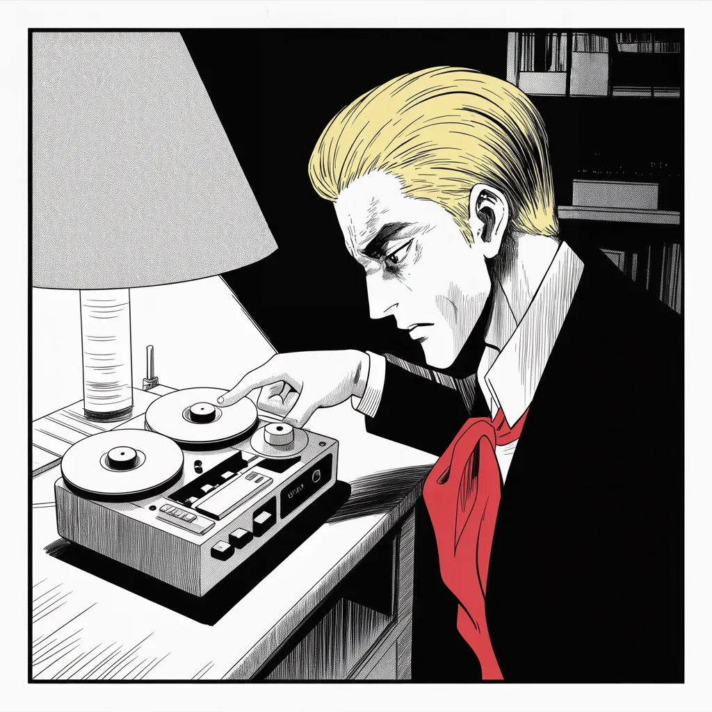 Manga panel 4 of 5, Week 135 “Thirty-Eight Minutes”: A newspaper quotes him on the young king — I have a good relationship — and he fights for a single letter: I'd. Fortunately, he says, we now record.