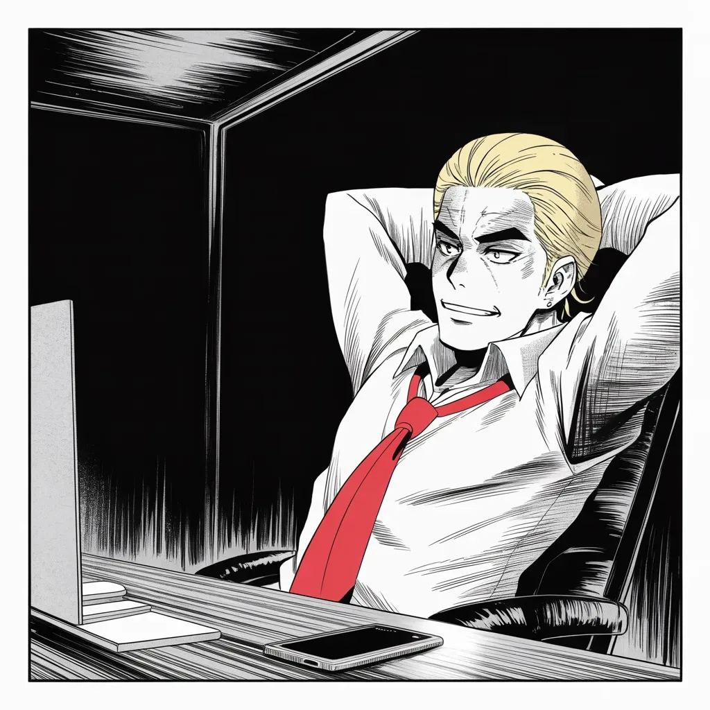 Manga panel 2 of 5, Week 136 “The Anniversary Present”: The ledger he keeps at midnight: the caliphate in retreat, the economy booming, and nothing — not even a biased press — he cannot overcome.