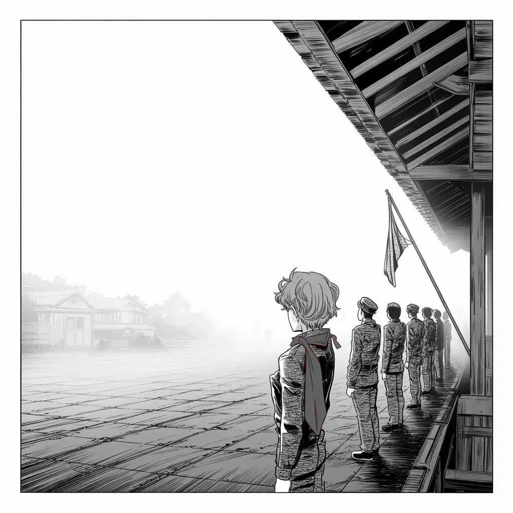 Manga panel 4 of 5, Week 136 “The Anniversary Present”: The shutdown is framed in one image: soldiers in the mist, held hostage — he declares — over illegal immigration.