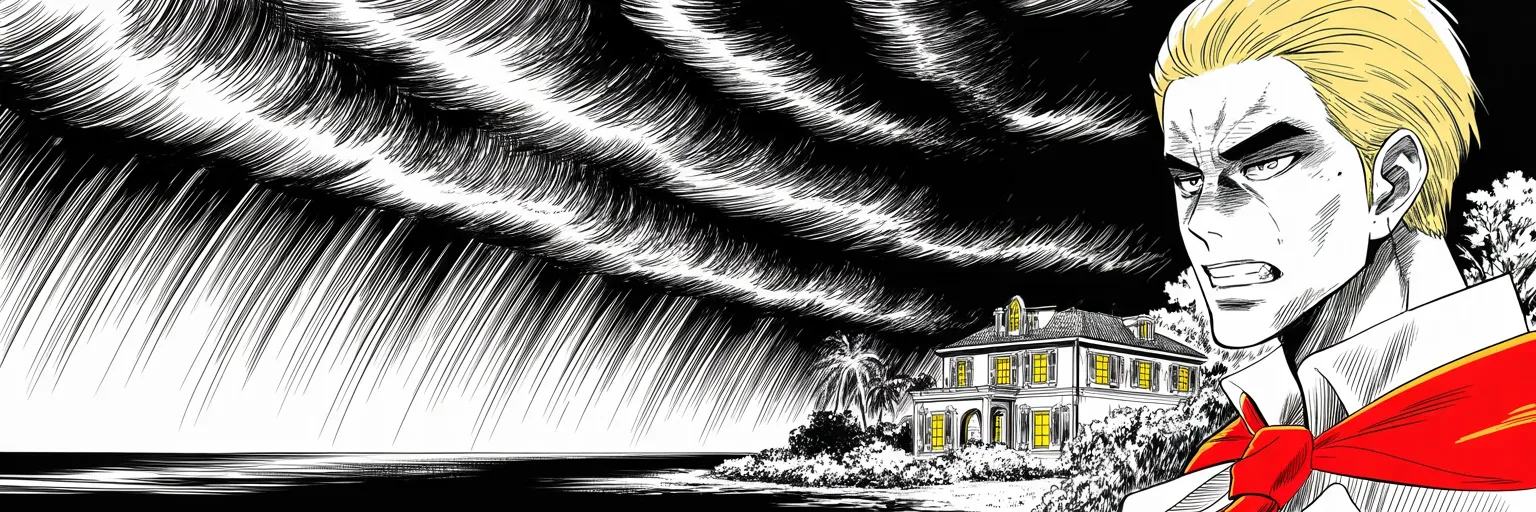Manga panel 5 of 5, Week 140 “The Storm Front”: The rockets have gone quiet, and a different storm stands off the coast now: a fixer's payment, a fired director's book, and the special counsel closing in.