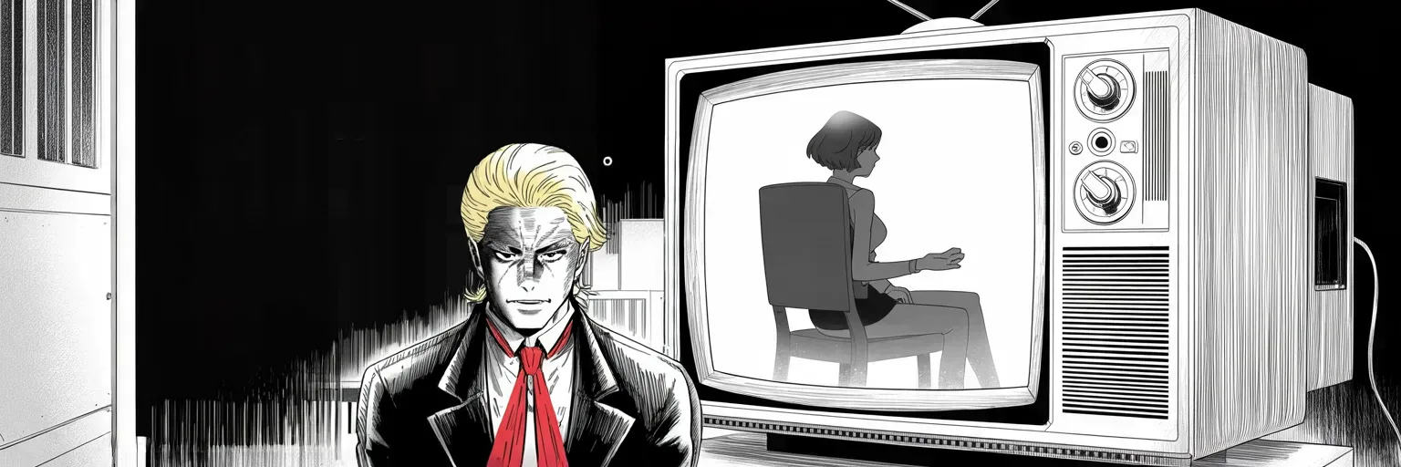 Manga panel 5 of 5, Week 145 “The War Cabinet”: Sunday night, a film actress tells her story to millions on live television. The fixer's quiet payment from the winter now has a face — and a countdown.