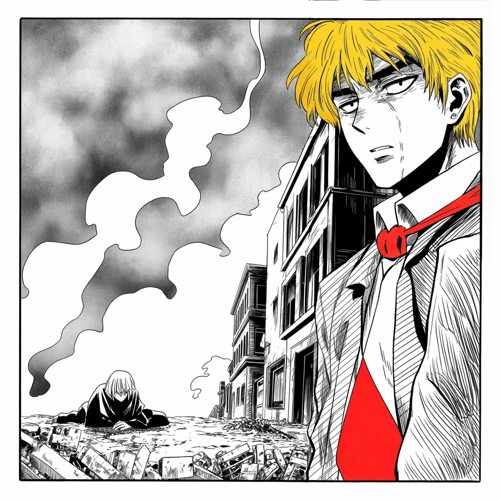 Manga panel 3 of 5, Week 147 “The Raid”: Half a world away, a chemical attack kills women and children. The king names the tyrant an animal and the backers responsible — there will be a big price to pay.