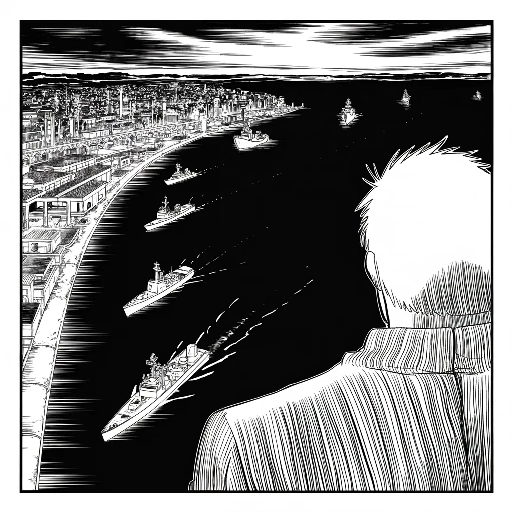 Manga panel 3 of 5, Week 148 “The Fixer”: Half a world away, a chemical attack draws his answer. He warns the great northern power directly: the missiles are coming, nice and new and smart.