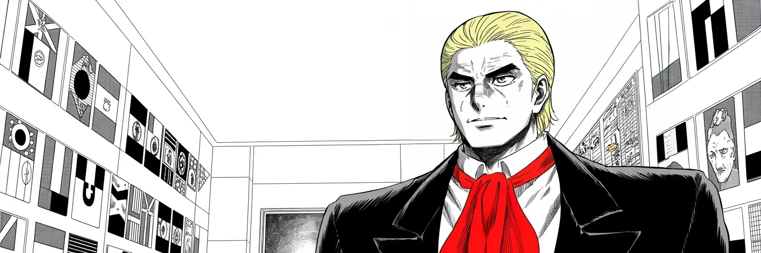 Manga panel 5 of 5, Week 152 “The Fixer”: For one week he is not a defendant but a statesman — captured enemies, freed hostages, a promise kept, a summit set. The stage for the great meeting is built.