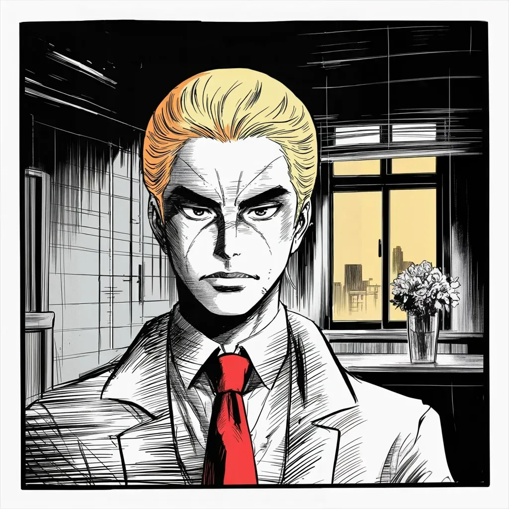 Manga panel 4 of 5, Week 153 “The Fixer”: A softer note between the wars: the first lady is recovering well, and he thanks the country for its prayers.