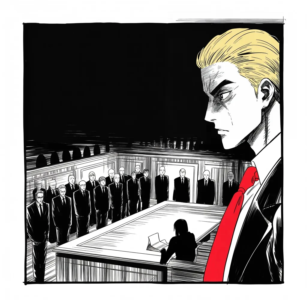 Manga panel 4 of 5, Week 159 “Helsinki”: Beneath the victories, the old shadow moves. A defiant agent, a closed-door testimony, and the investigation he brands a rigged hunt run by his enemies.