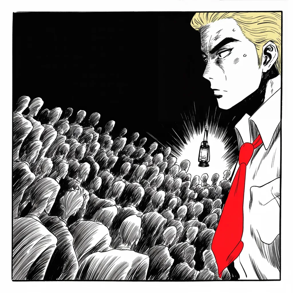 Manga panel 4 of 5, Week 160 “Helsinki”: The midterm argument sharpens into a warning: a vote for the other side, he says, is a vote to let the gangs and the chaos pour in.