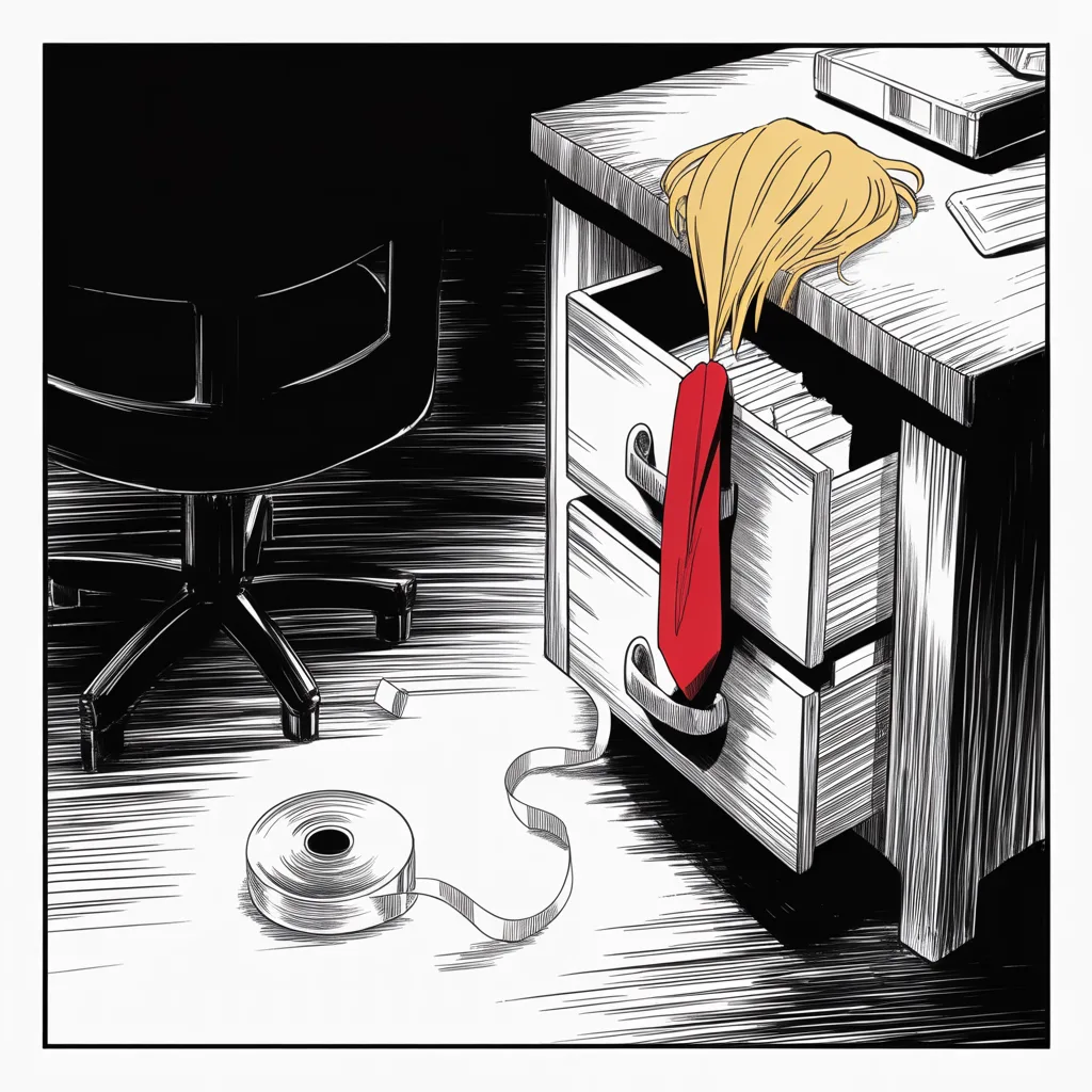 Manga panel 4 of 5, Week 162 “Helsinki”: And a new shadow: the fixer's secret tape surfaces. He calls the break-in on a lawyer's office unheard of — and swears his favorite president did nothing wrong.