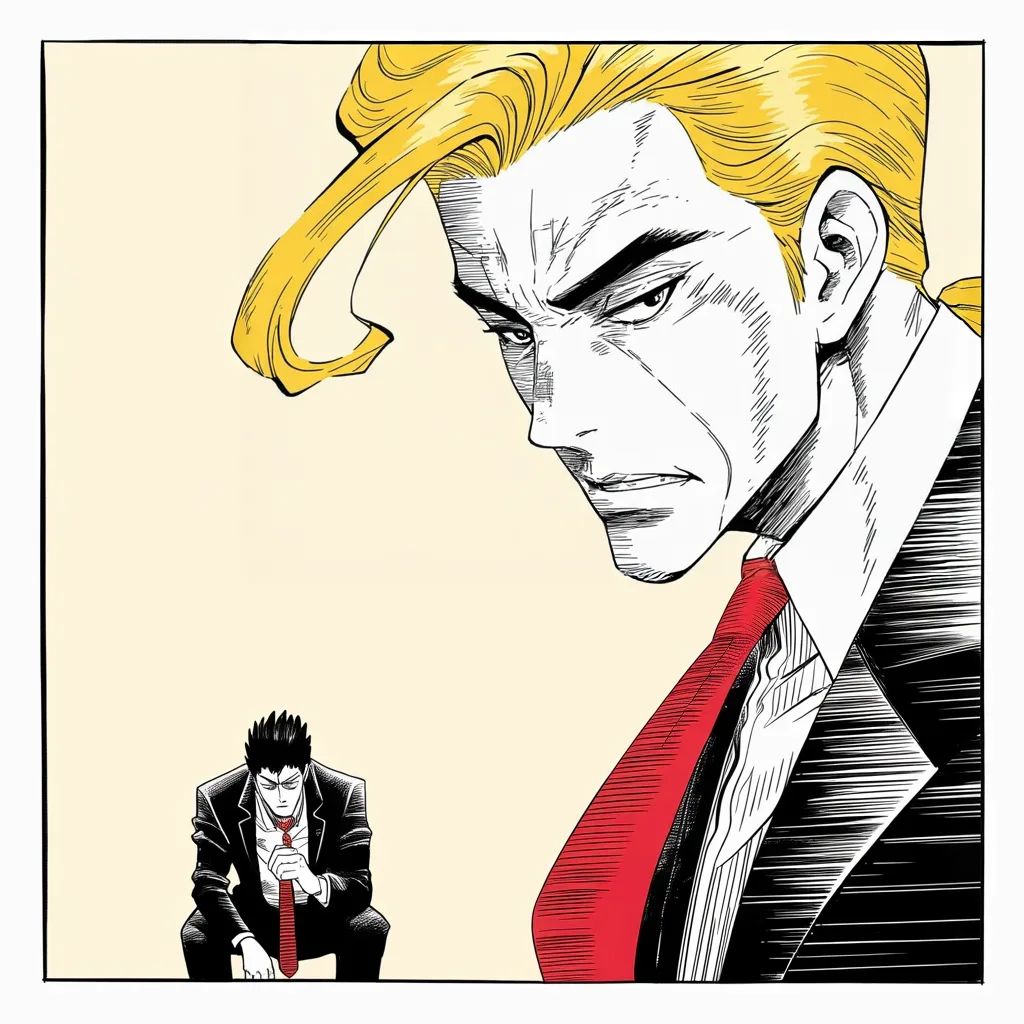 Manga panel 3 of 5, Week 164 “Helsinki”: And he turns openly on his own attorney general, ordering him from a distance to stop the rigged hunt right now.