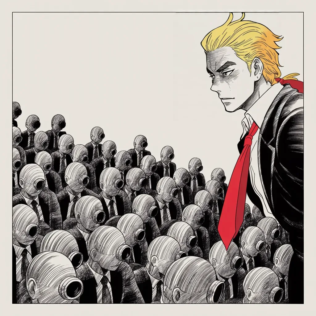 Manga panel 3 of 5, Week 166 “Helsinki”: He gives the press a battlefield title: not merely fake, but the opposition party itself — and still, he insists, he is winning.