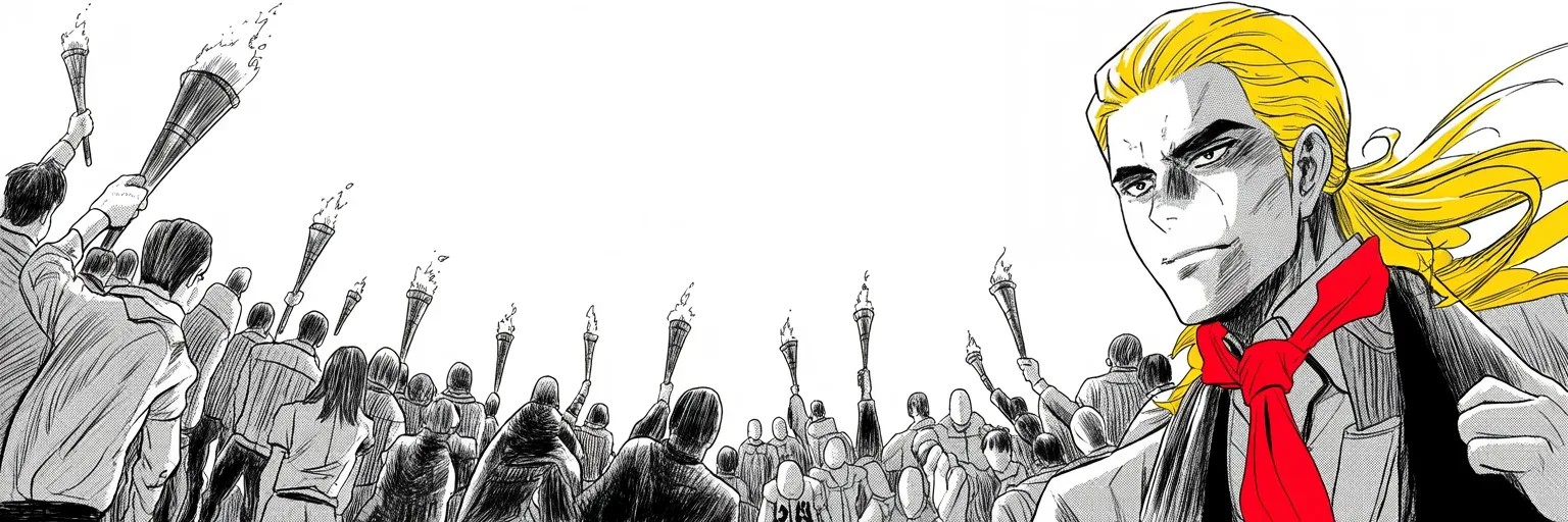 Manga panel 5 of 5, Week 173 “Anonymous”: With the bench won, he turns the enemy into the whole campaign: you don't give power to an angry mob, he warns — vote Republican.