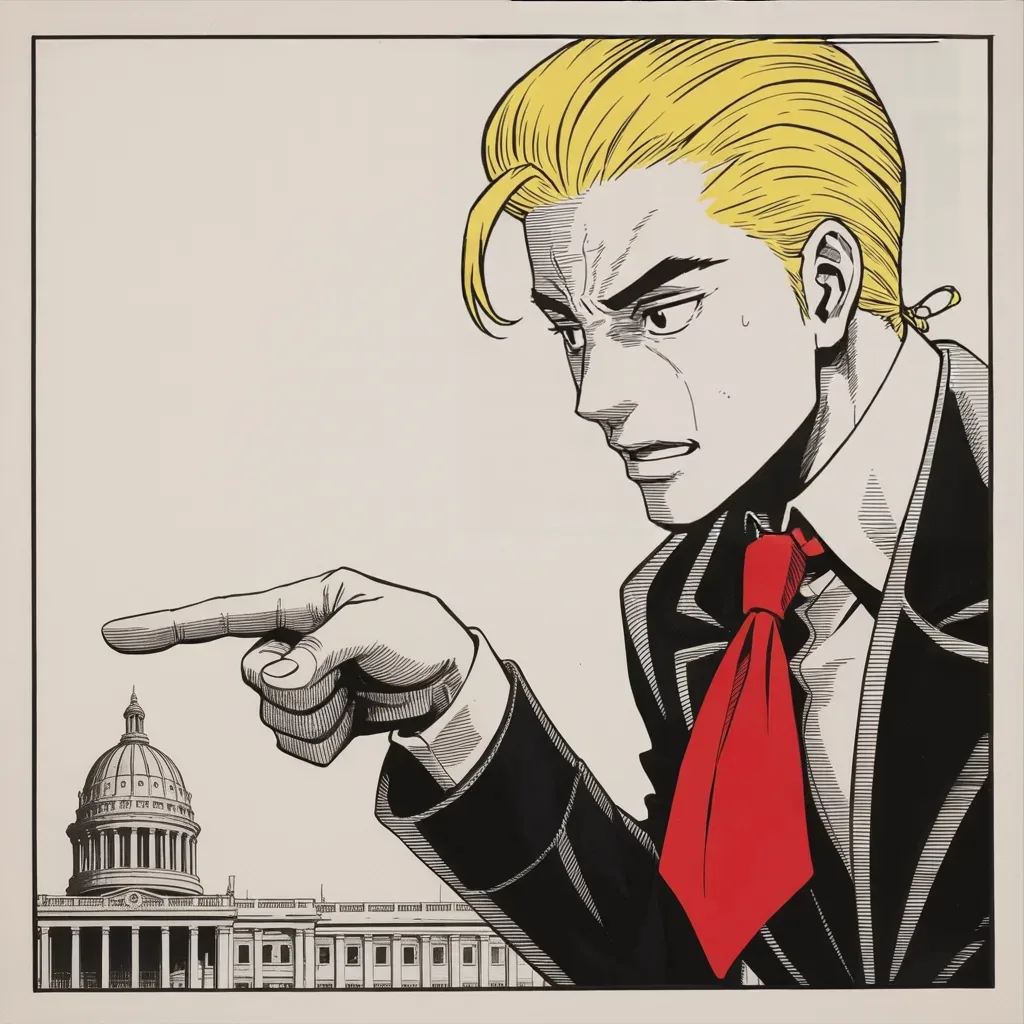 Manga panel 4 of 5, Week 175 “Anonymous”: Every caravan on the news, he tells his people, is a reason to blame the other side — and a reason to remember the midterms.