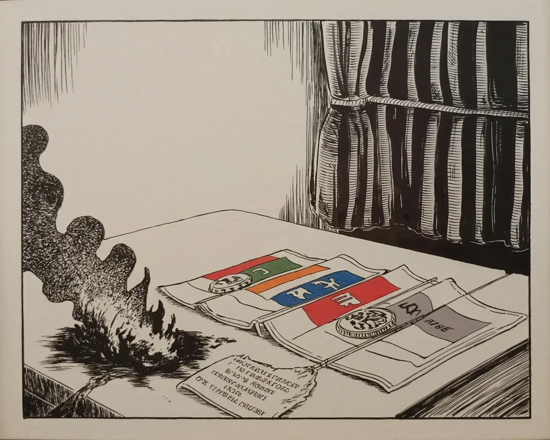 Manga panel 2 of 4, Week 181 “The Shutdown”: Then, back to the work of conquest: he signs a sweeping new trade pact with the neighbor nations and declares the old deal he loathed all but dead.
