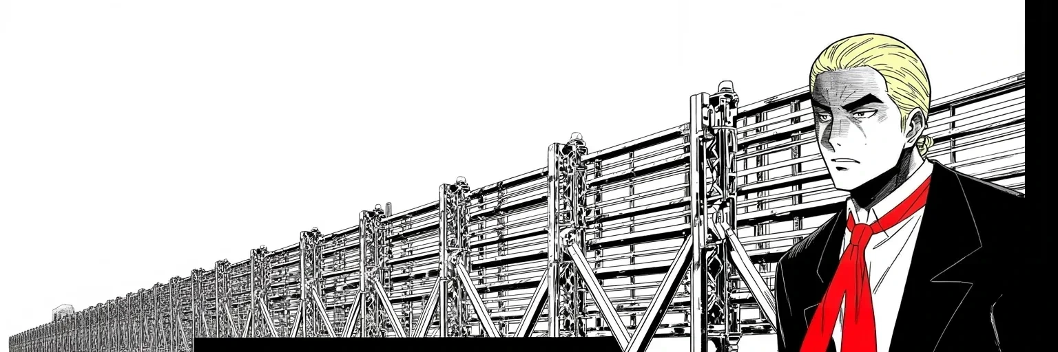 Manga panel 5 of 5, Week 184 “The Shutdown”: And through it all one demand stands unmoved above the dark: the country must have its Wall.