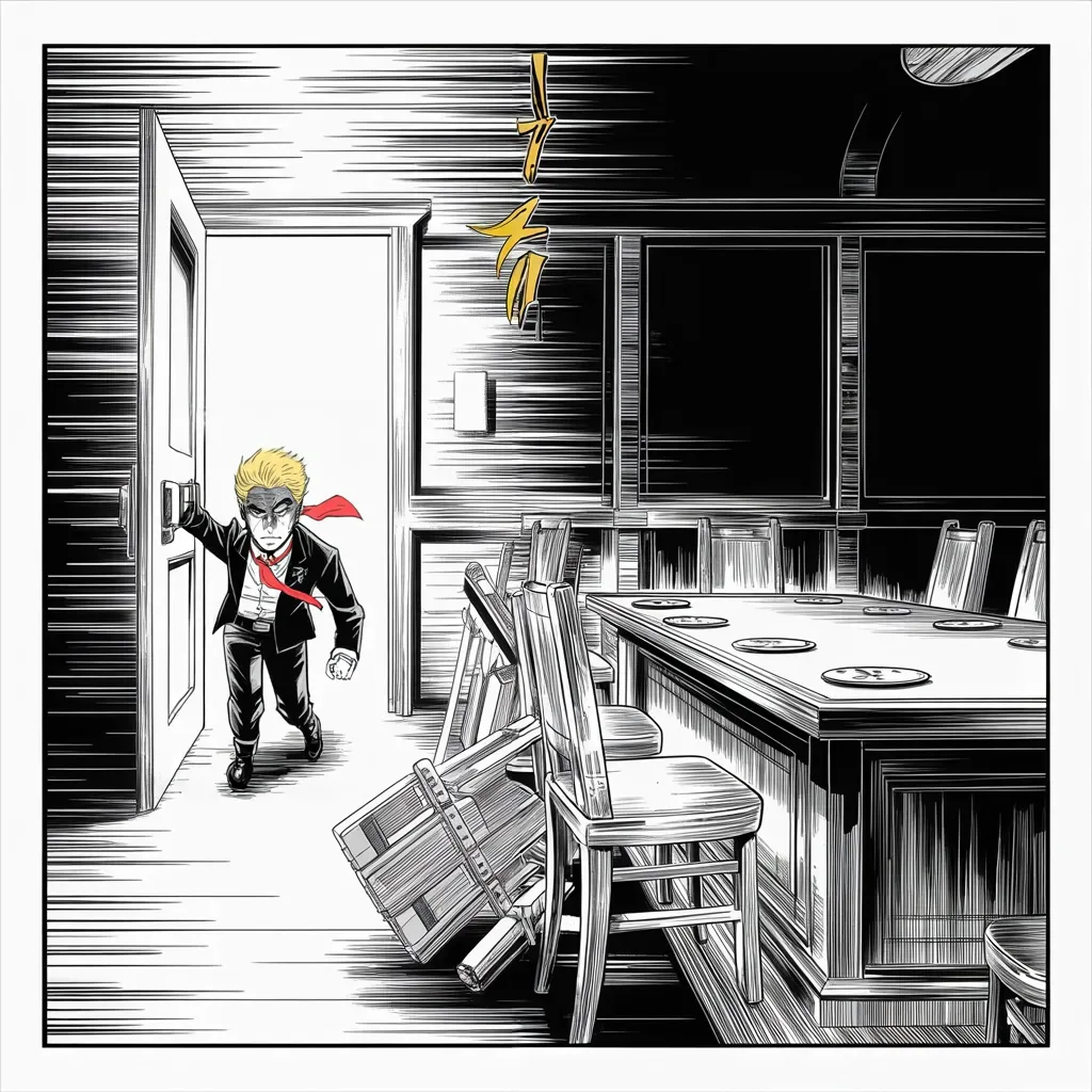 Manga panel 2 of 5, Week 187 “The Shutdown”: He storms out of the parley: he asked the enemy captains straight whether they would ever fund the Wall, they said never, and he walked.