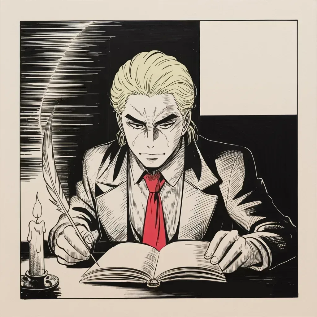 Manga panel 3 of 5, Week 187 “The Shutdown”: Late in the siege he stops to confide in his diary, two words that read like the loneliness of the whole ordeal.
