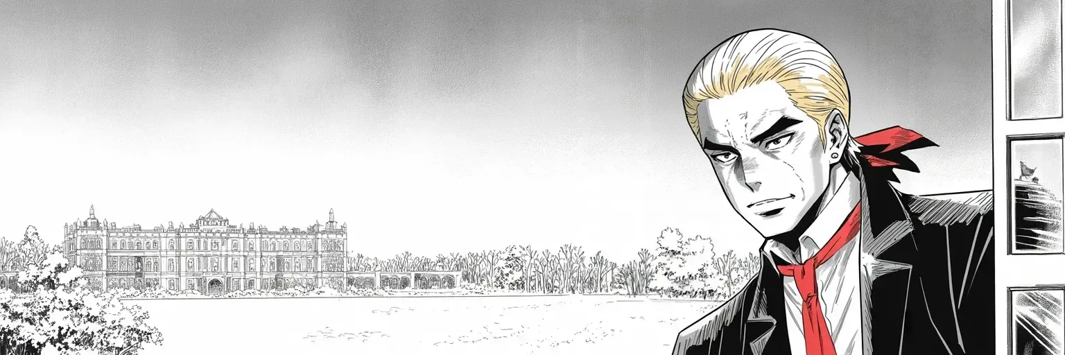 Manga panel 5 of 5, Week 187 “The Shutdown”: And in a rare quiet hour he looks out over the snow-filled lawns and lets himself simply love the special place he is besieged in.