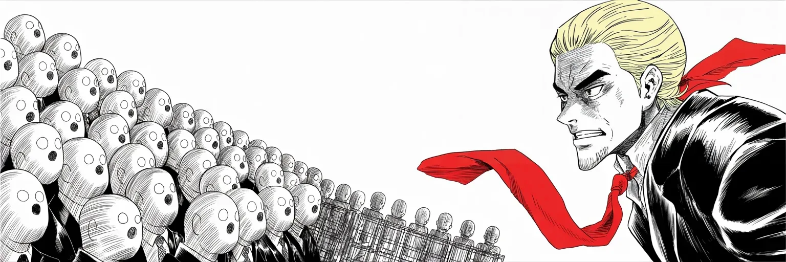 Manga panel 4 of 4, Week 188 “The Shutdown”: And when a false story breaks against him he rounds on the press once more with the old brand: enemy of the people.