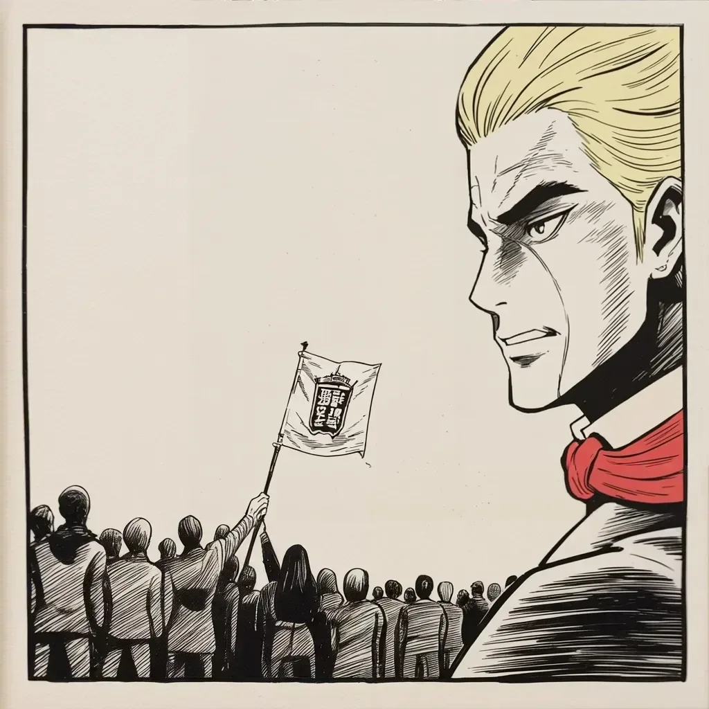 Manga panel 4 of 5, Week 189 “The Shutdown”: Bruised but unbroken, he turns his eyes forward: his party crowns him again, voting as one to carry his banner into the next great war.