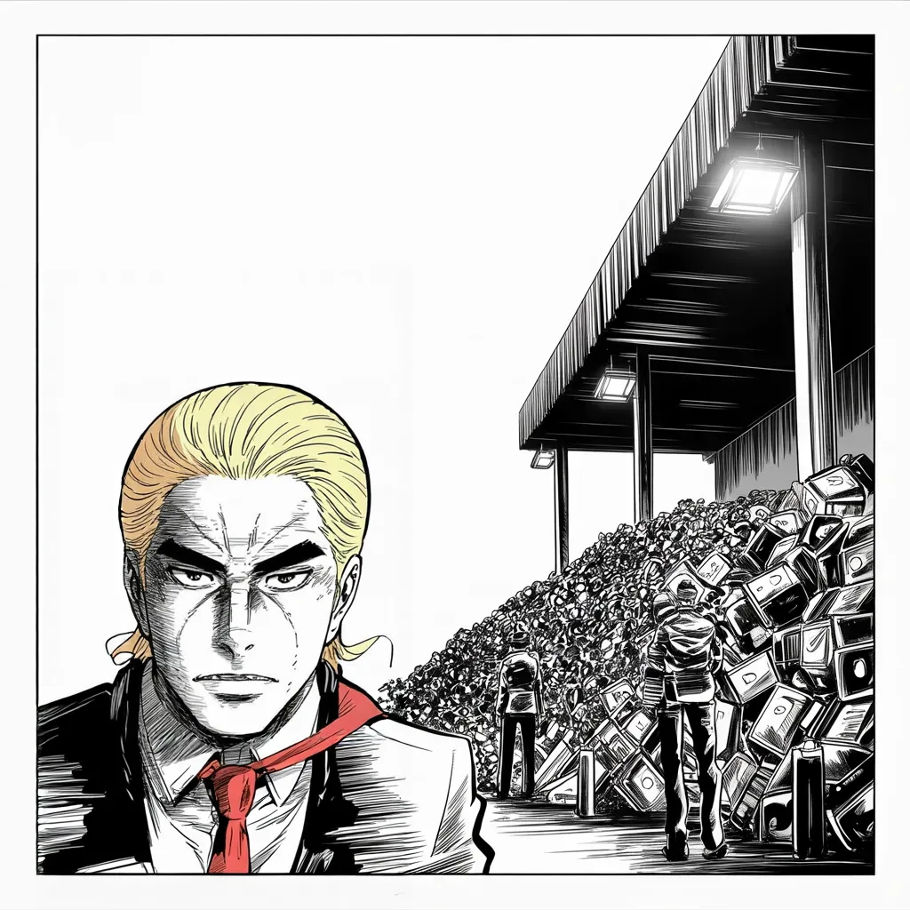 Manga panel 2 of 5, Week 190 “The Report”: He salutes the border guards for the largest drug seizure in the nation's history, proof, he says, of the fight he is waging.