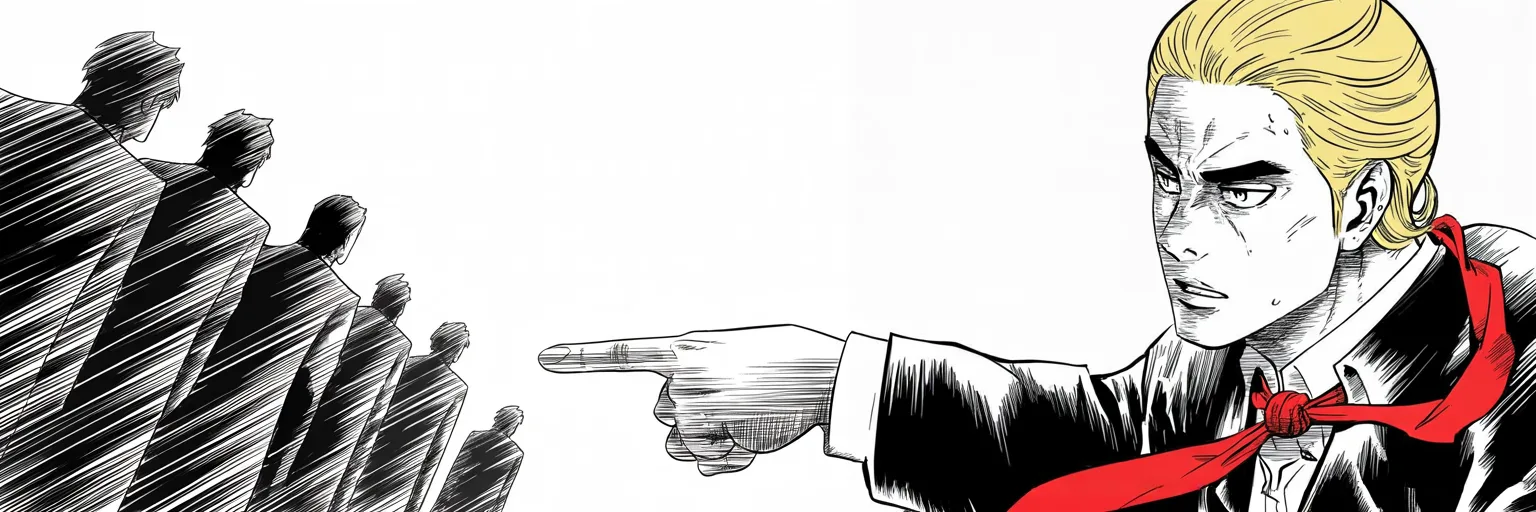 Manga panel 5 of 5, Week 190 “The Report”: And he names the enemy plainly as the probes multiply — the party, he says, of open borders and crime — even as the prosecutor's report nears its end.