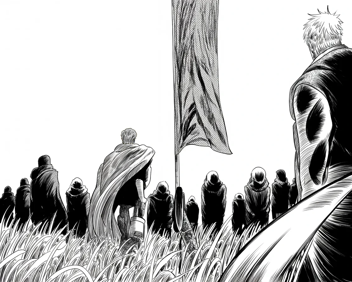 Manga panel 2 of 4, Week 191 “The Report”: The first great rival of the next war steps forward, and he greets her entry into the race with a mocking taunt.
