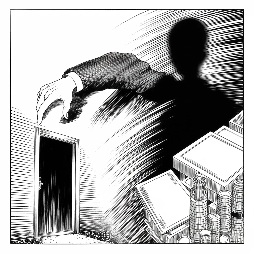 Manga panel 4 of 5, Week 194 “The Report”: With the collusion case collapsing, he says, the hunters simply change their aim — now his finances, his every deal, his discredited fixer.