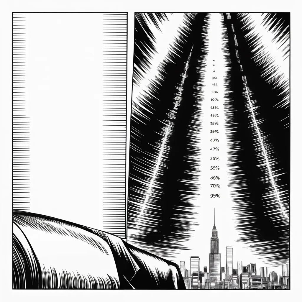 Manga panel 2 of 5, Week 197 “The Report”: His strength has never been greater — the economy roaring to its best mark in over a decade as the judgment lands.