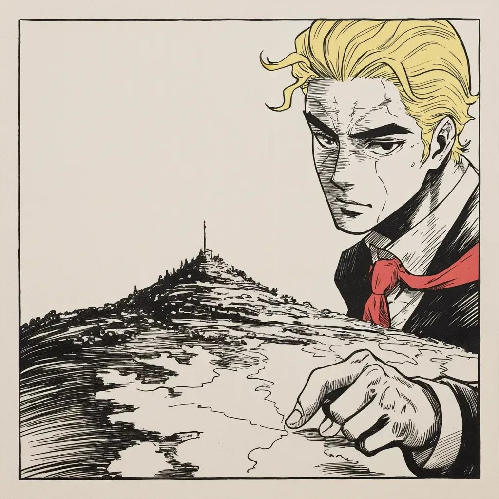 Manga panel 4 of 5, Week 197 “The Report”: In the flush of victory he reshapes the world too, recognizing an ally's claim to a strategic highland after half a century.