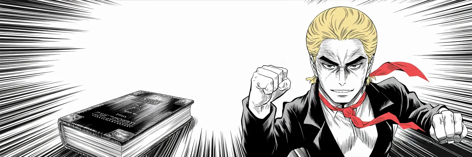 Manga panel 5 of 5, Week 197 “The Report”: He begins his victory lap, roaring the old cry to a triumphant crowd — though the full report still sleeps, sealed, behind him.