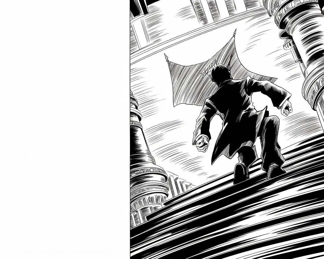 Manga panel 2 of 4, Week 198 “The Report”: He demands the rival inquisitor who hunted him be forced from the assembly for years of lying and leaking.