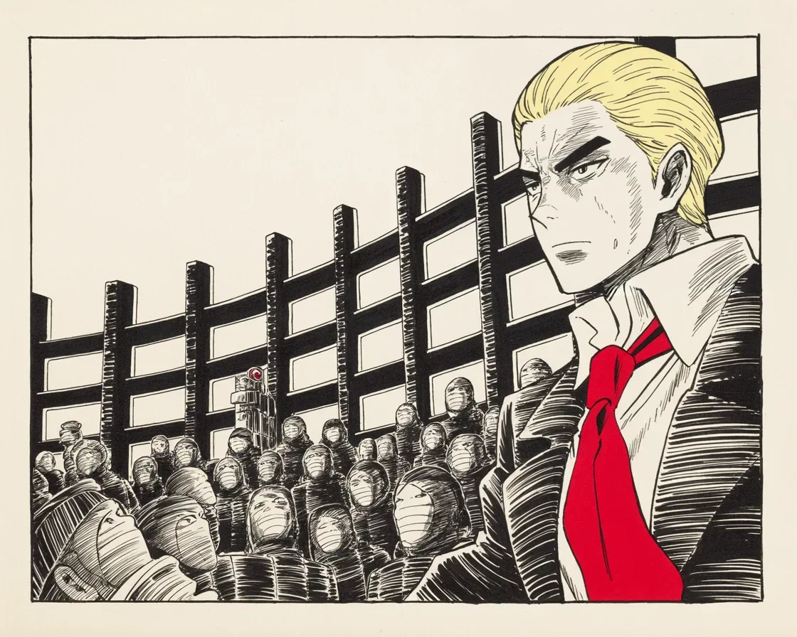 Manga panel 2 of 4, Week 203 “The Campaign”: Voices friendly to him vanish from the great glowing squares, and he warns their keepers that he is watching closely.