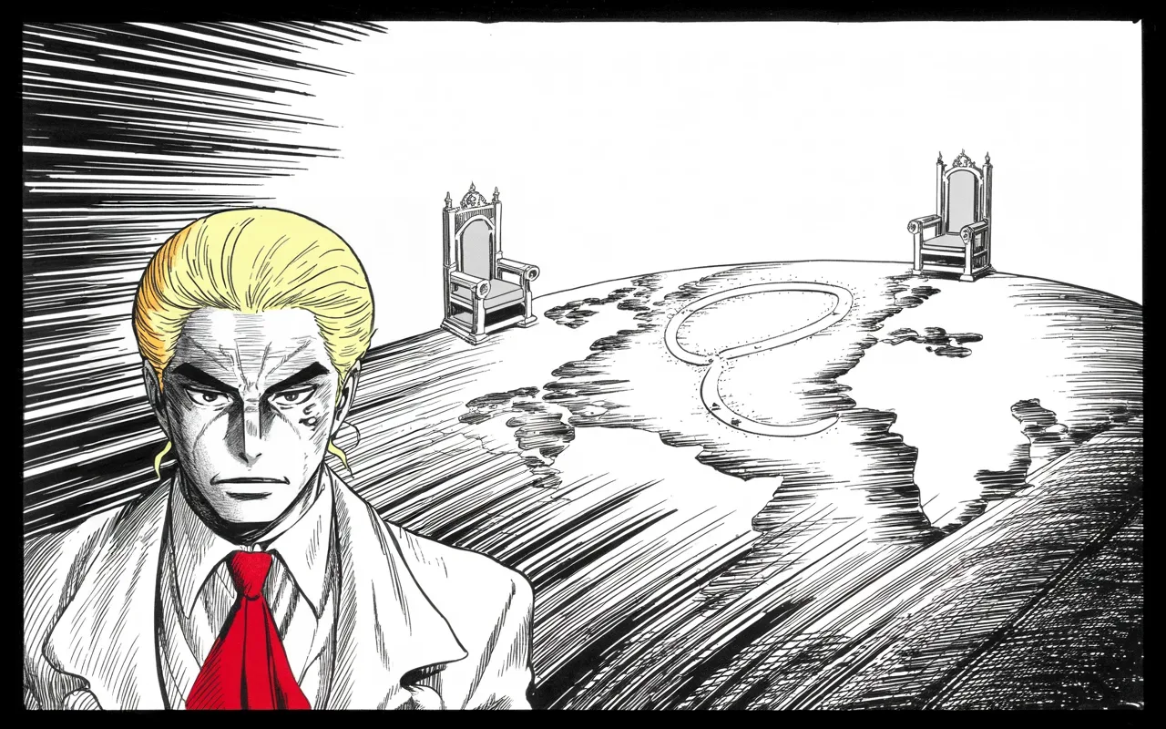 Manga panel 3 of 4, Week 203 “The Campaign”: He speaks at length with the northern rival everyone told him never to speak to, and calls the talk a good thing.