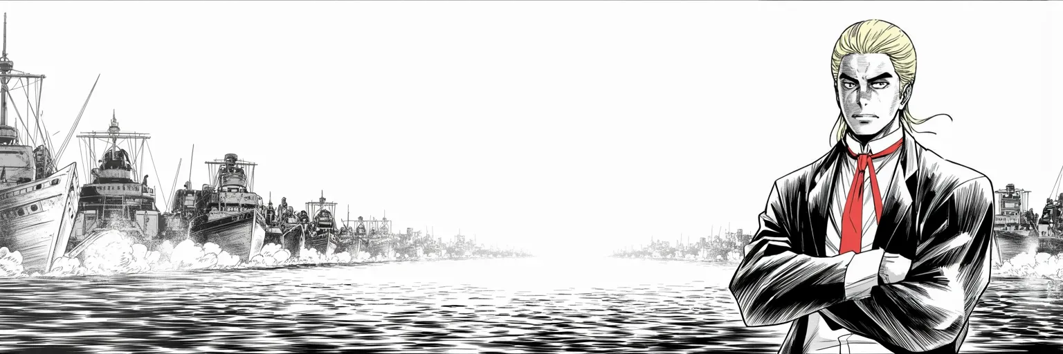 Manga panel 4 of 4, Week 204 “The Campaign”: The eastern envoys walk away from the deal, and he insists that is exactly where he wants to be.
