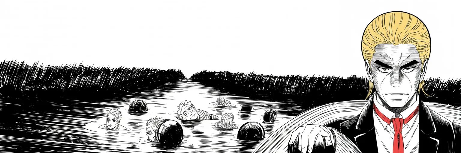Manga panel 5 of 5, Week 205 “The Campaign”: He returns to the oldest promise he ever made, and the water starts to go down.